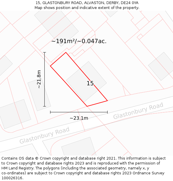 15, GLASTONBURY ROAD, ALVASTON, DERBY, DE24 0YA: Plot and title map