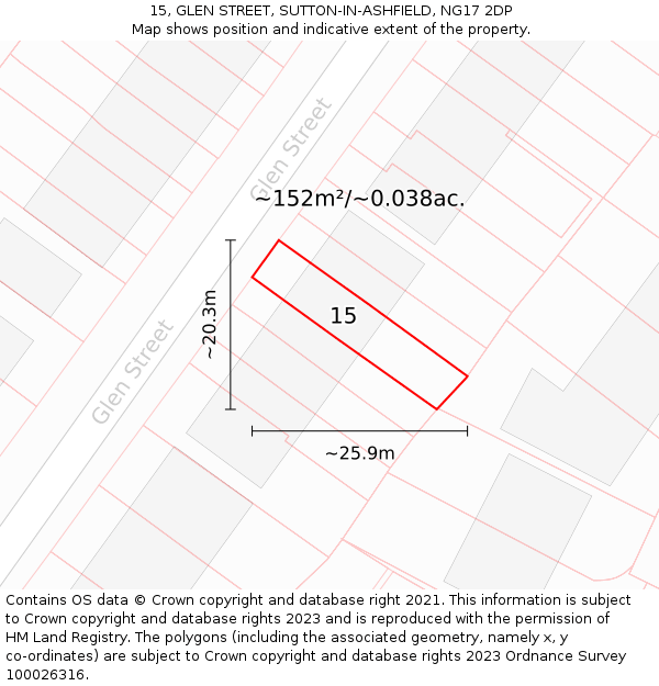 15, GLEN STREET, SUTTON-IN-ASHFIELD, NG17 2DP: Plot and title map