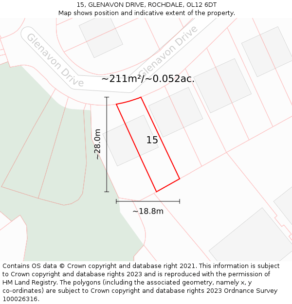 15, GLENAVON DRIVE, ROCHDALE, OL12 6DT: Plot and title map