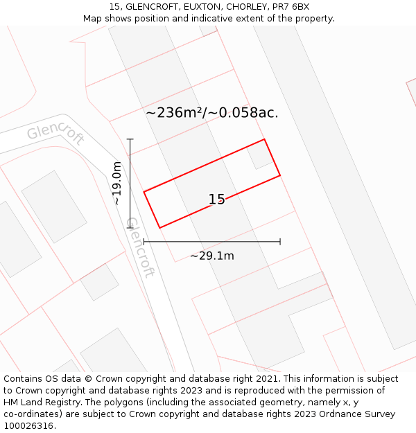 15, GLENCROFT, EUXTON, CHORLEY, PR7 6BX: Plot and title map