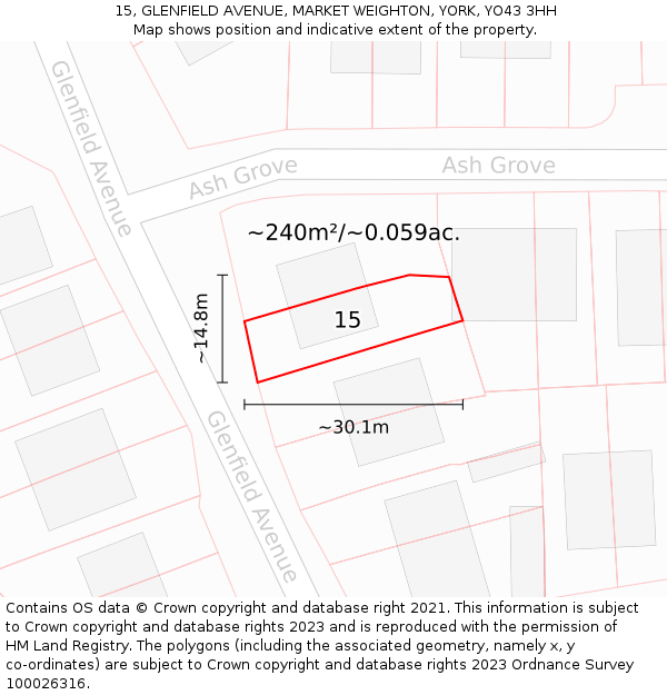 15, GLENFIELD AVENUE, MARKET WEIGHTON, YORK, YO43 3HH: Plot and title map