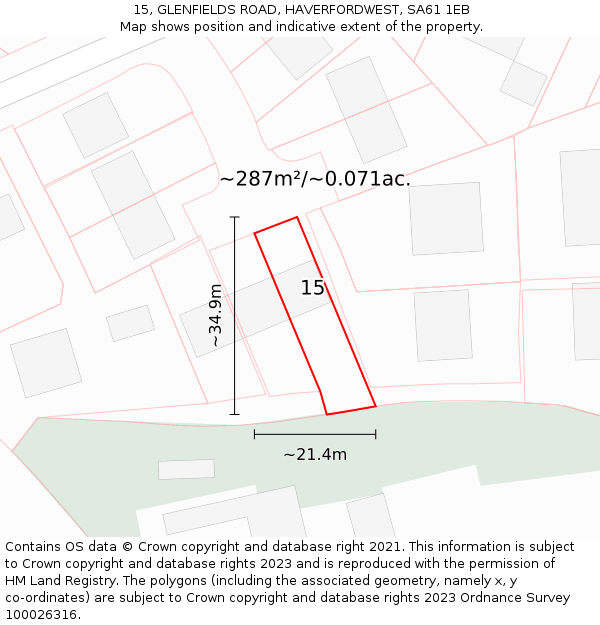 15, GLENFIELDS ROAD, HAVERFORDWEST, SA61 1EB: Plot and title map