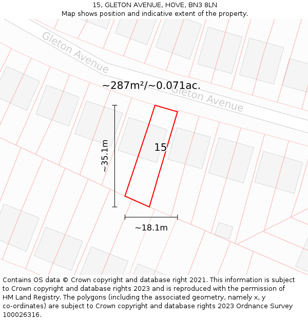 15, GLETON AVENUE, HOVE, BN3 8LN: Plot and title map