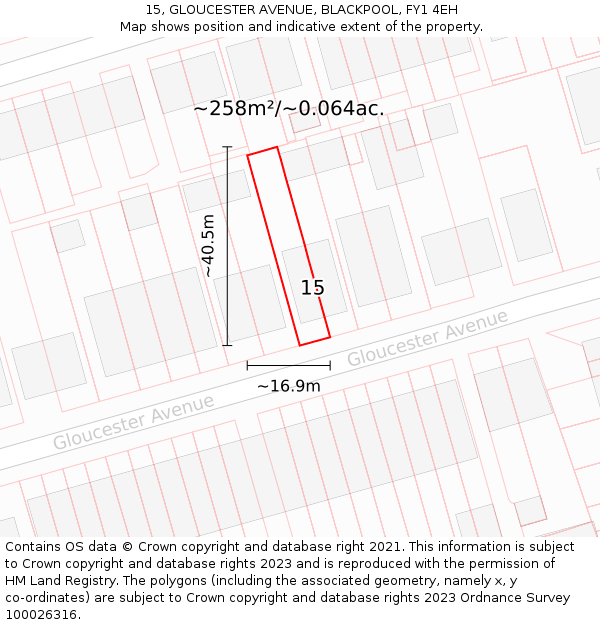 15, GLOUCESTER AVENUE, BLACKPOOL, FY1 4EH: Plot and title map