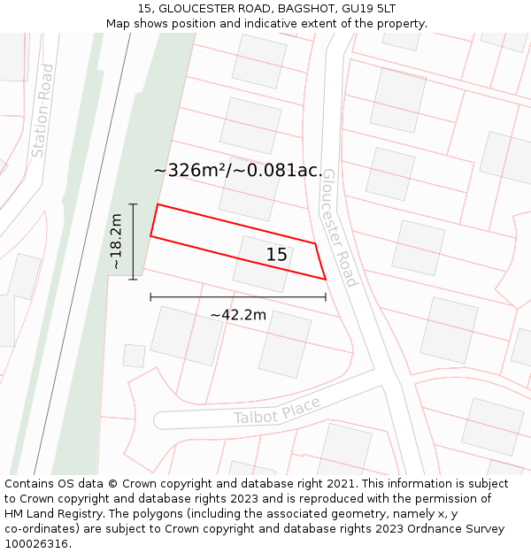 15, GLOUCESTER ROAD, BAGSHOT, GU19 5LT: Plot and title map