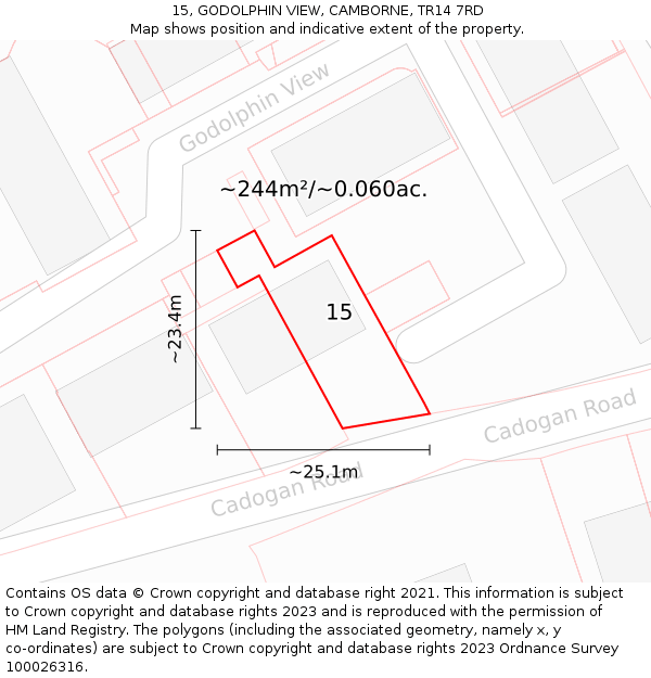 15, GODOLPHIN VIEW, CAMBORNE, TR14 7RD: Plot and title map