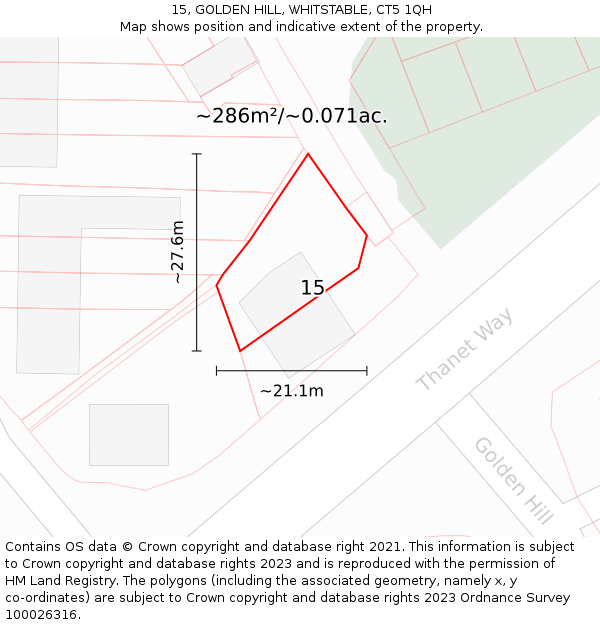 15, GOLDEN HILL, WHITSTABLE, CT5 1QH: Plot and title map