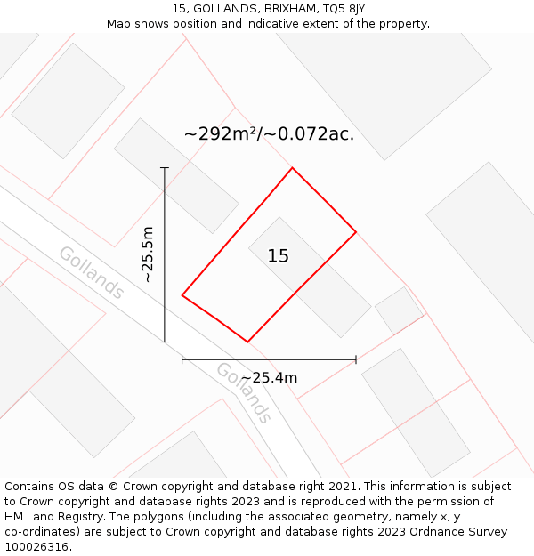 15, GOLLANDS, BRIXHAM, TQ5 8JY: Plot and title map