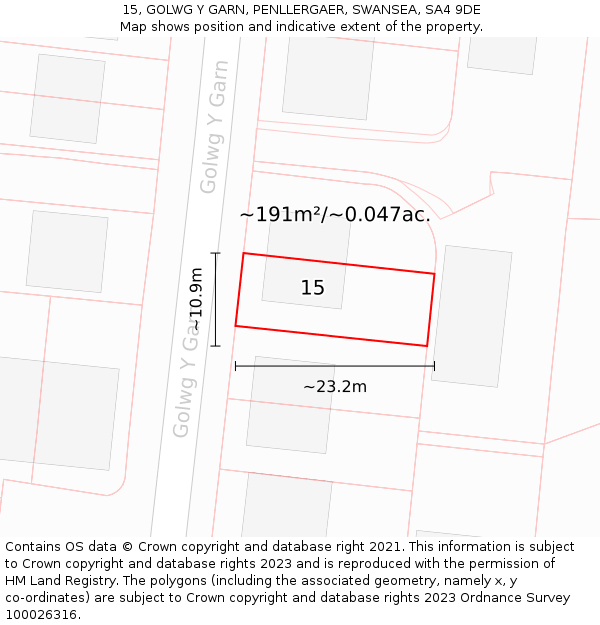 15, GOLWG Y GARN, PENLLERGAER, SWANSEA, SA4 9DE: Plot and title map