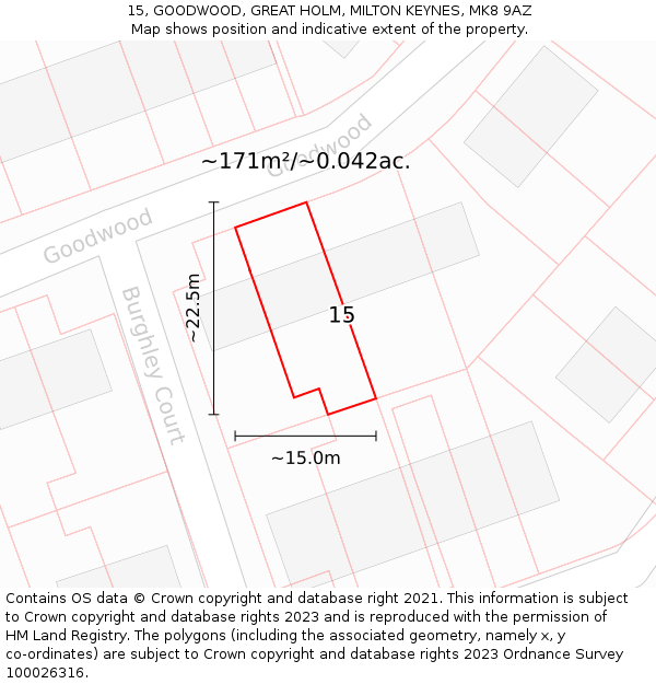 15, GOODWOOD, GREAT HOLM, MILTON KEYNES, MK8 9AZ: Plot and title map