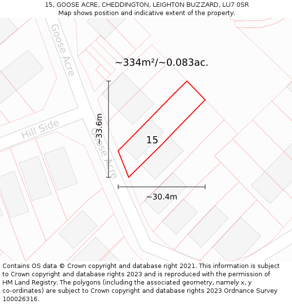 15, GOOSE ACRE, CHEDDINGTON, LEIGHTON BUZZARD, LU7 0SR: Plot and title map