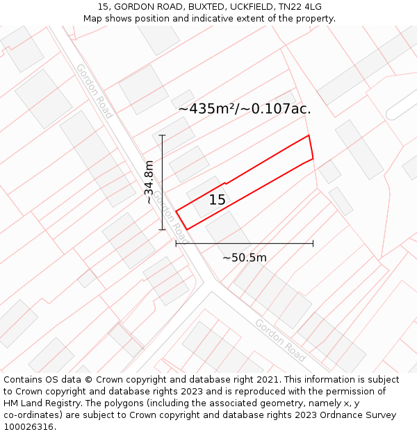 15, GORDON ROAD, BUXTED, UCKFIELD, TN22 4LG: Plot and title map