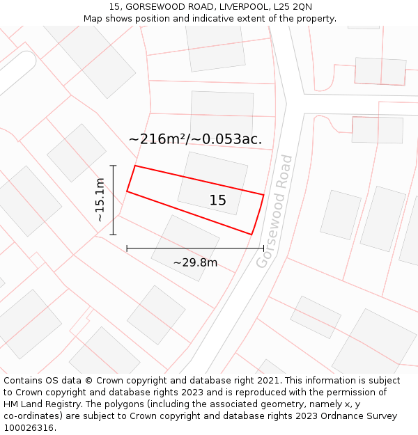 15, GORSEWOOD ROAD, LIVERPOOL, L25 2QN: Plot and title map