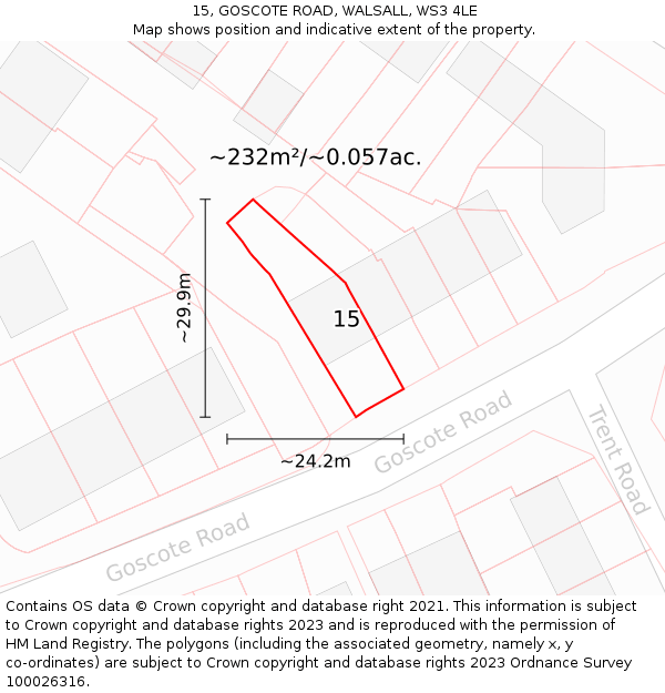 15, GOSCOTE ROAD, WALSALL, WS3 4LE: Plot and title map