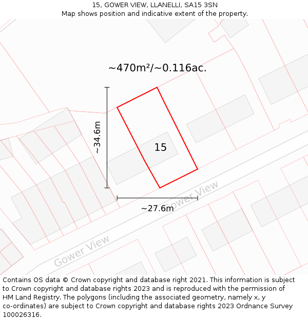 15, GOWER VIEW, LLANELLI, SA15 3SN: Plot and title map