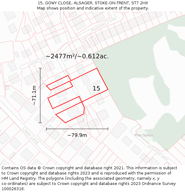 15, GOWY CLOSE, ALSAGER, STOKE-ON-TRENT, ST7 2HX: Plot and title map