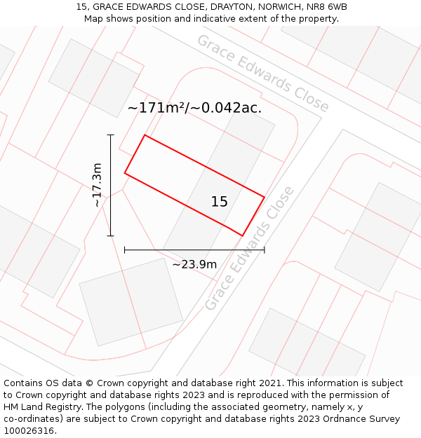 15, GRACE EDWARDS CLOSE, DRAYTON, NORWICH, NR8 6WB: Plot and title map