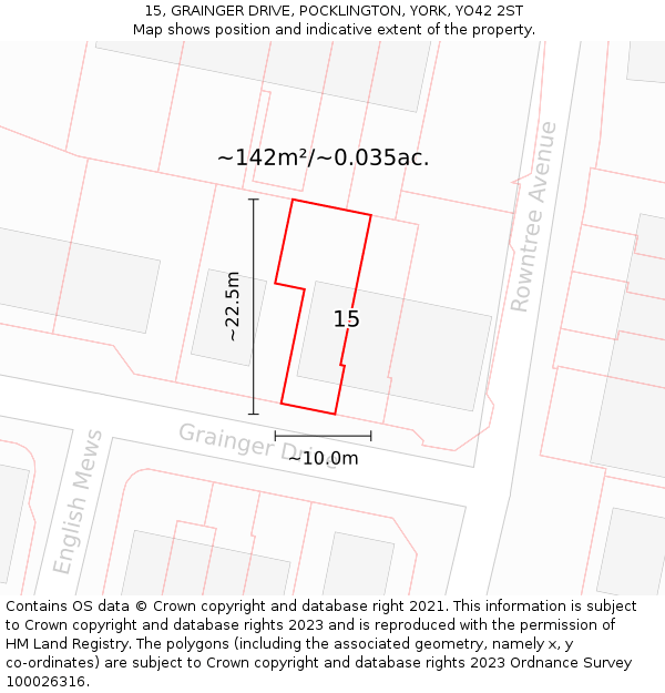 15, GRAINGER DRIVE, POCKLINGTON, YORK, YO42 2ST: Plot and title map