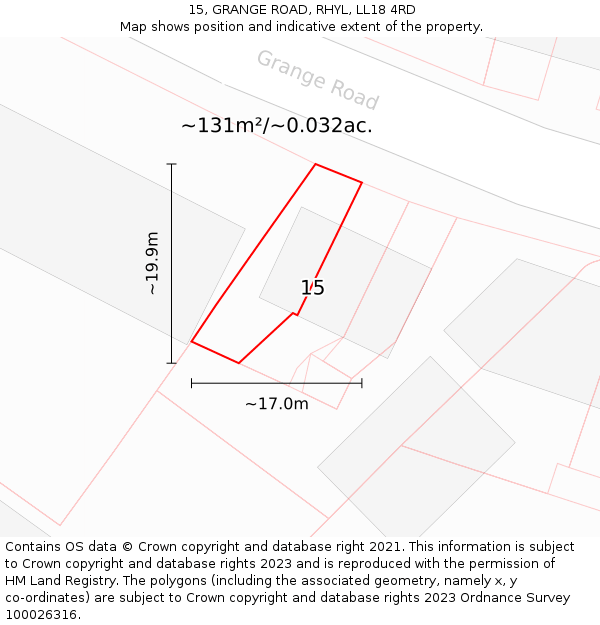 15, GRANGE ROAD, RHYL, LL18 4RD: Plot and title map