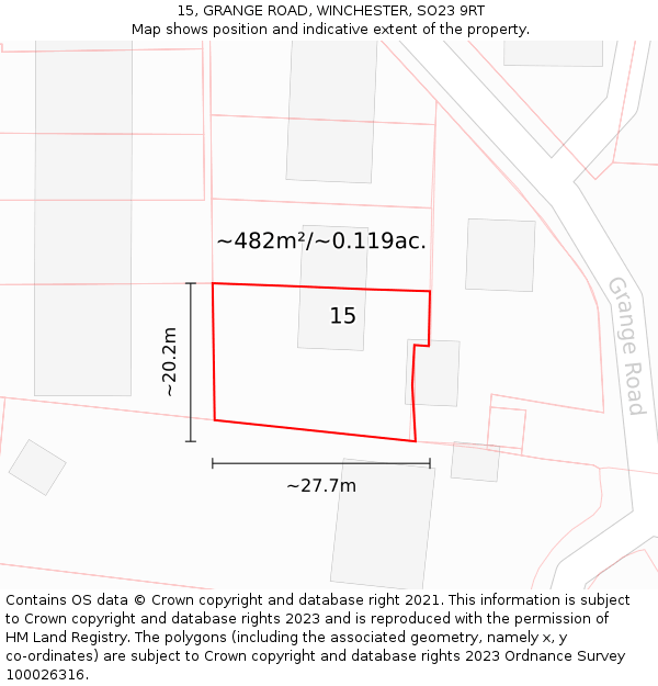 15, GRANGE ROAD, WINCHESTER, SO23 9RT: Plot and title map