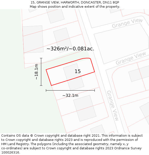 15, GRANGE VIEW, HARWORTH, DONCASTER, DN11 8QP: Plot and title map