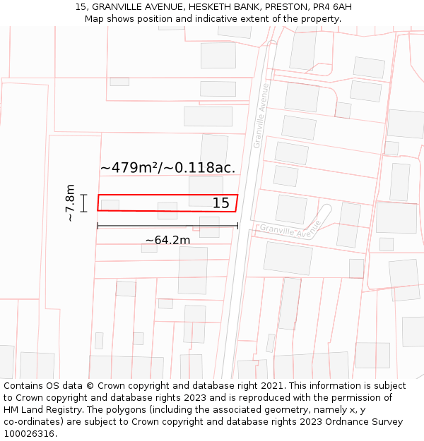 15, GRANVILLE AVENUE, HESKETH BANK, PRESTON, PR4 6AH: Plot and title map