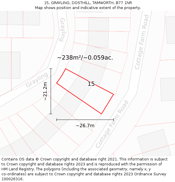 15, GRAYLING, DOSTHILL, TAMWORTH, B77 1NR: Plot and title map