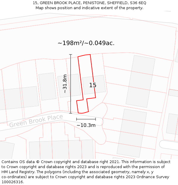 15, GREEN BROOK PLACE, PENISTONE, SHEFFIELD, S36 6EQ: Plot and title map