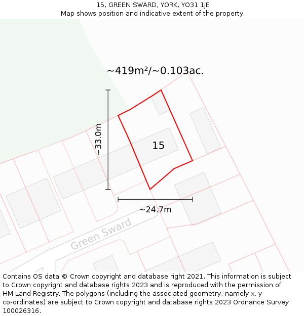 15, GREEN SWARD, YORK, YO31 1JE: Plot and title map