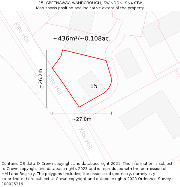 15, GREENAWAY, WANBOROUGH, SWINDON, SN4 0TW: Plot and title map