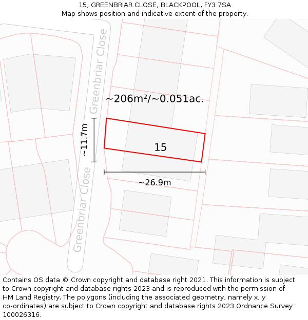 15, GREENBRIAR CLOSE, BLACKPOOL, FY3 7SA: Plot and title map