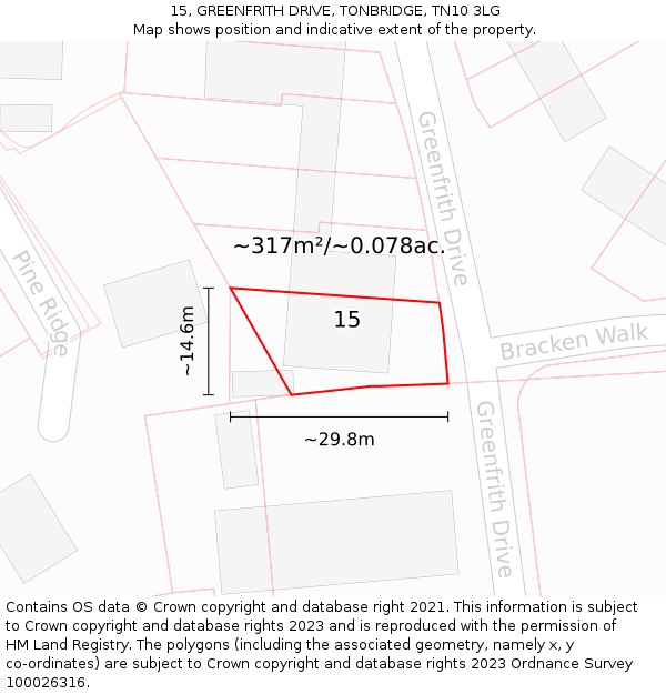 15, GREENFRITH DRIVE, TONBRIDGE, TN10 3LG: Plot and title map