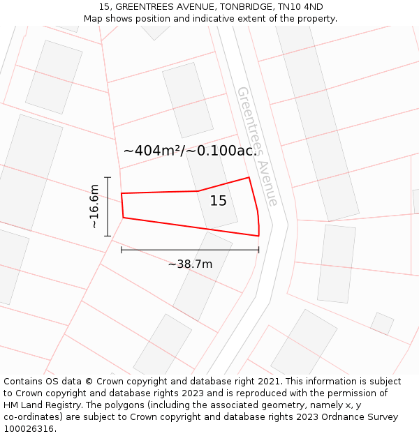 15, GREENTREES AVENUE, TONBRIDGE, TN10 4ND: Plot and title map