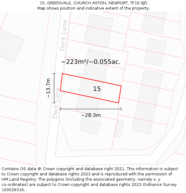 15, GREENVALE, CHURCH ASTON, NEWPORT, TF10 9JD: Plot and title map