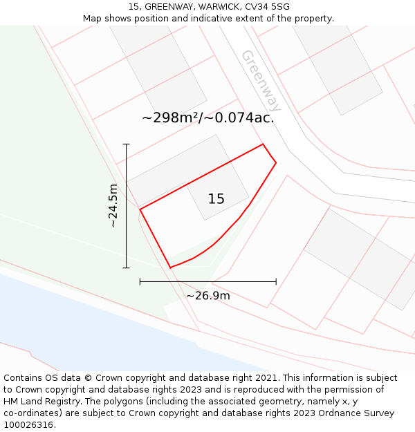 15, GREENWAY, WARWICK, CV34 5SG: Plot and title map