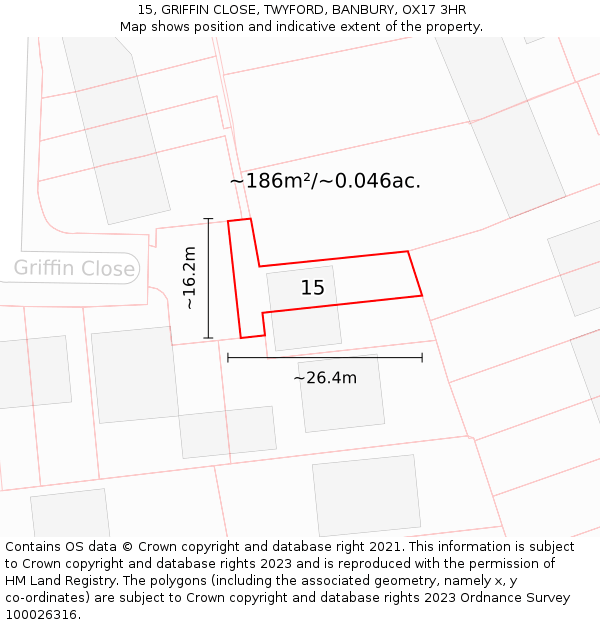 15, GRIFFIN CLOSE, TWYFORD, BANBURY, OX17 3HR: Plot and title map