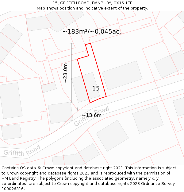 15, GRIFFITH ROAD, BANBURY, OX16 1EF: Plot and title map