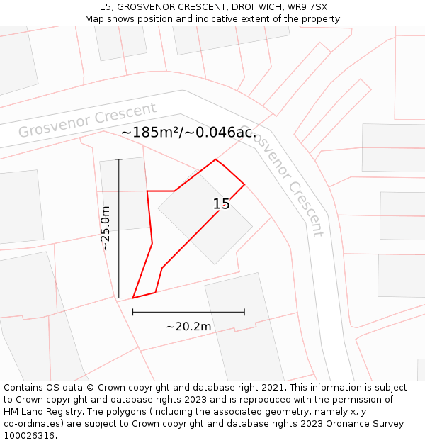 15, GROSVENOR CRESCENT, DROITWICH, WR9 7SX: Plot and title map