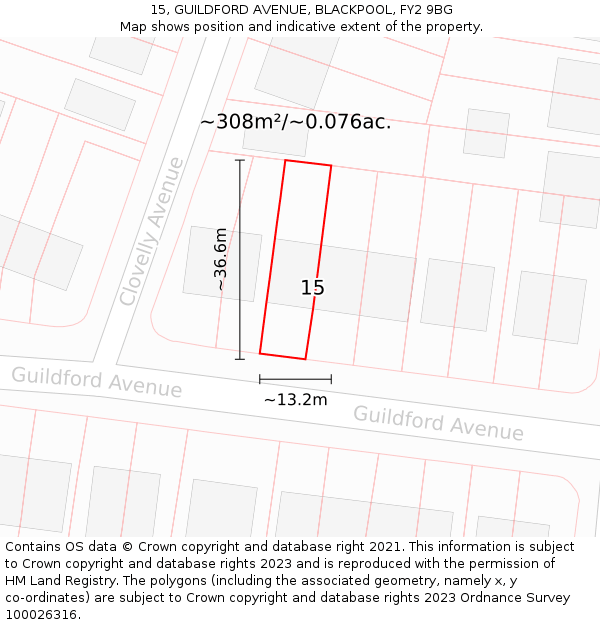 15, GUILDFORD AVENUE, BLACKPOOL, FY2 9BG: Plot and title map