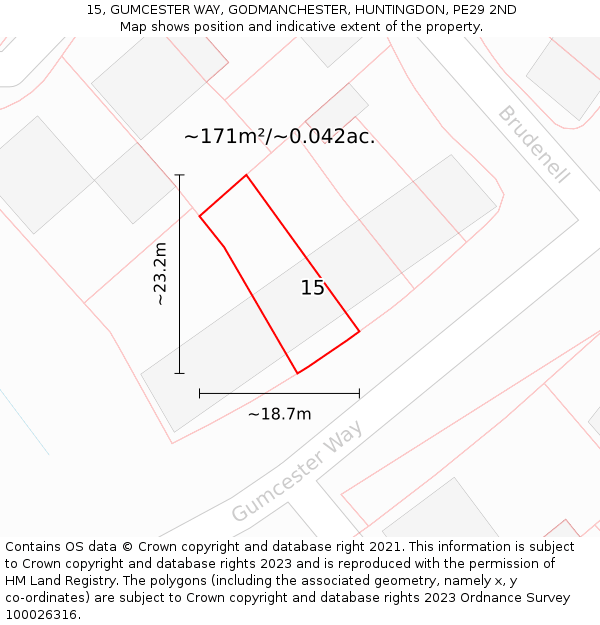 15, GUMCESTER WAY, GODMANCHESTER, HUNTINGDON, PE29 2ND: Plot and title map