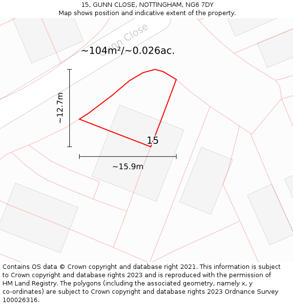 15, GUNN CLOSE, NOTTINGHAM, NG6 7DY: Plot and title map