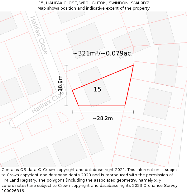 15, HALIFAX CLOSE, WROUGHTON, SWINDON, SN4 9DZ: Plot and title map