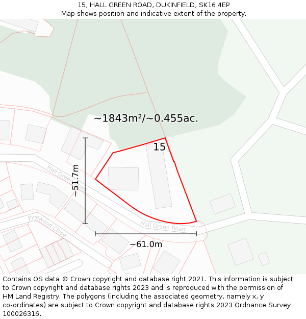 15, HALL GREEN ROAD, DUKINFIELD, SK16 4EP: Plot and title map