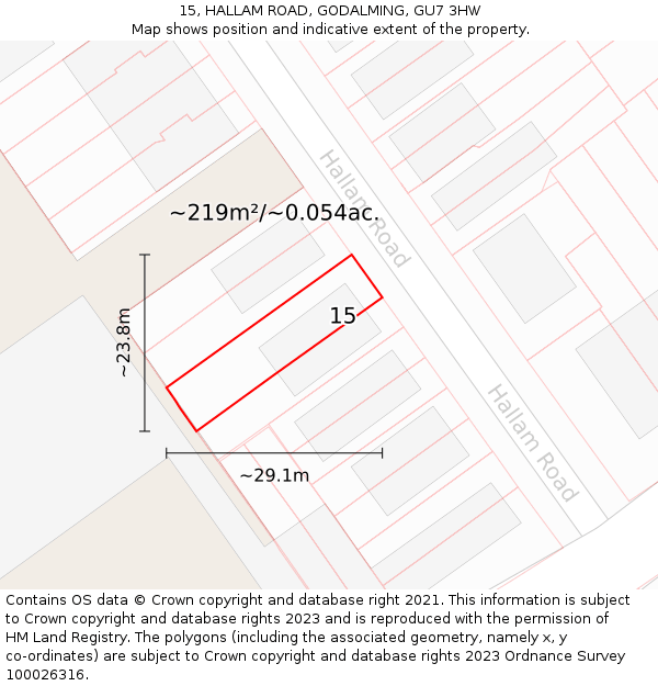 15, HALLAM ROAD, GODALMING, GU7 3HW: Plot and title map