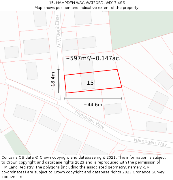 15, HAMPDEN WAY, WATFORD, WD17 4SS: Plot and title map