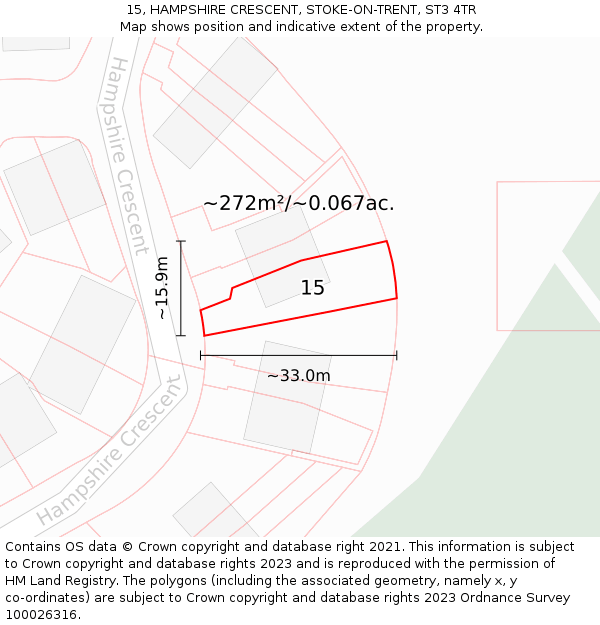 15, HAMPSHIRE CRESCENT, STOKE-ON-TRENT, ST3 4TR: Plot and title map