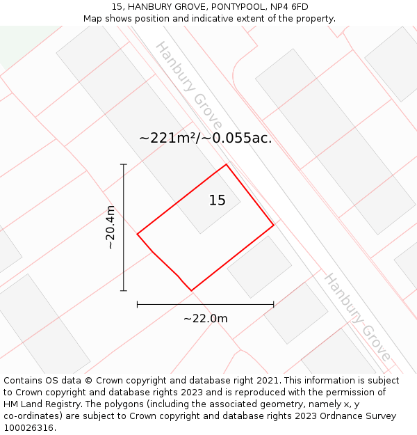15, HANBURY GROVE, PONTYPOOL, NP4 6FD: Plot and title map