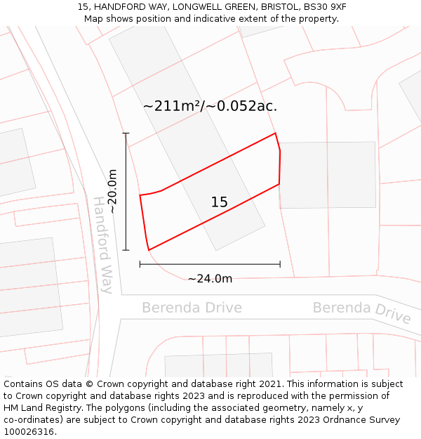 15, HANDFORD WAY, LONGWELL GREEN, BRISTOL, BS30 9XF: Plot and title map