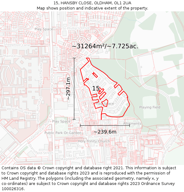 15, HANSBY CLOSE, OLDHAM, OL1 2UA: Plot and title map