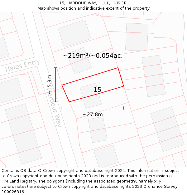 15, HARBOUR WAY, HULL, HU9 1PL: Plot and title map